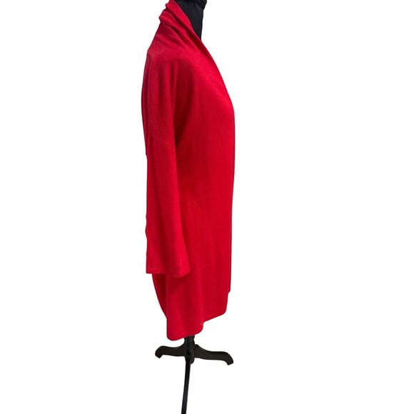 Neiman Marcus Cashmere Collection Red Open Front Long Cardigan Sweater Luxury - Picture 4 of 9